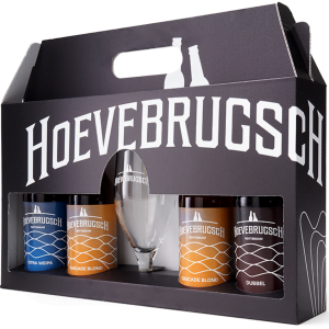 Cadeauverpakking: 4 bieren + origineel Hoevebrugsch glas